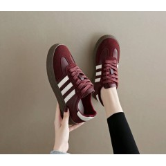 Женские бордовые ретро кеды с тремя белыми полосками - бургунди