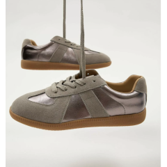 Женские кеды с серебристым напылением серые кожаные - металлик