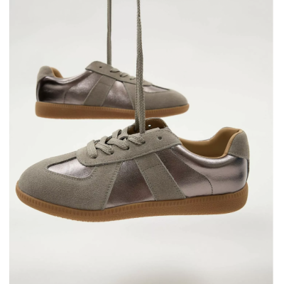 Женские кеды с серебристым напылением серые кожаные - металлик