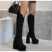 Женские высокие черные ботинки до колен на толстом высоком каблуке
