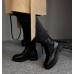 Женские зимние классические ботинки черные - натуральная кожа с мехом и на низкой ходу