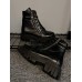 Женские зимние грубые ботинки черные из натуральной кожи с замком на меху и на высокой подошве