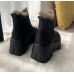Модные женские стеганые ботинки челси на очень высокой подошве платформе с мехом зимние - черные
