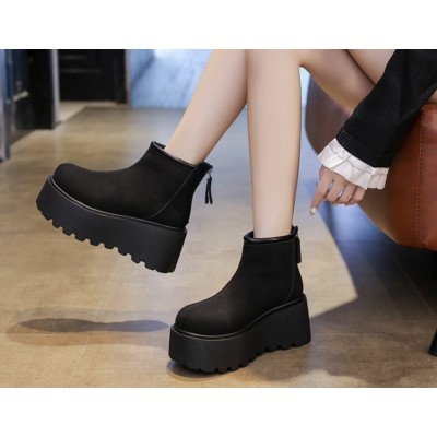 Модные женские ботинки на очень высокой подошве платформе с мехом и без - черные