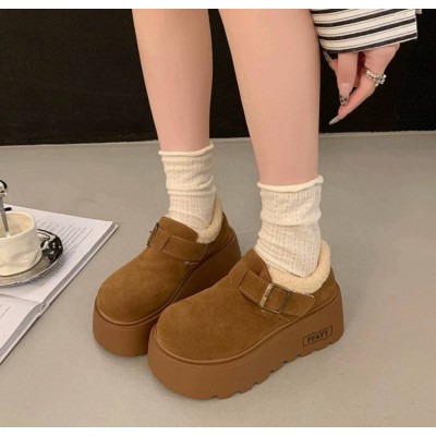 Легкие женские низкие ботиночки с плюшовым мехом и очень высокой подошве - рыжие