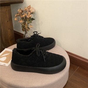  Жіночі низькі стьобані кросівки теплі з хутром чорні